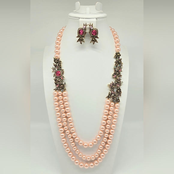 Heidi Daus Gracious Garden Swarovski Crystal Pink Glass Pearl Bridal Jewelry Set - Picture 4 of 15